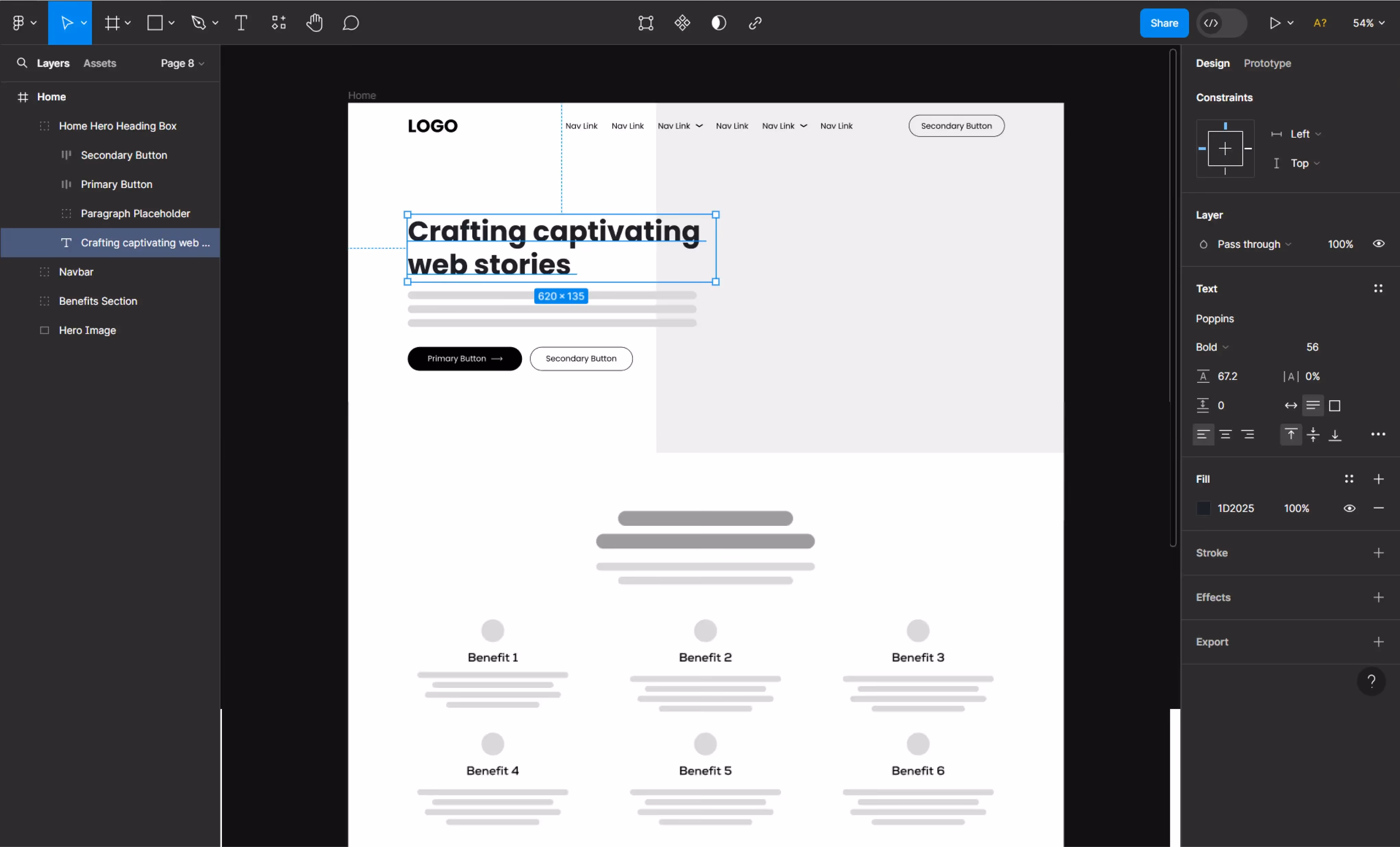 creative corner wireframe in Webflow