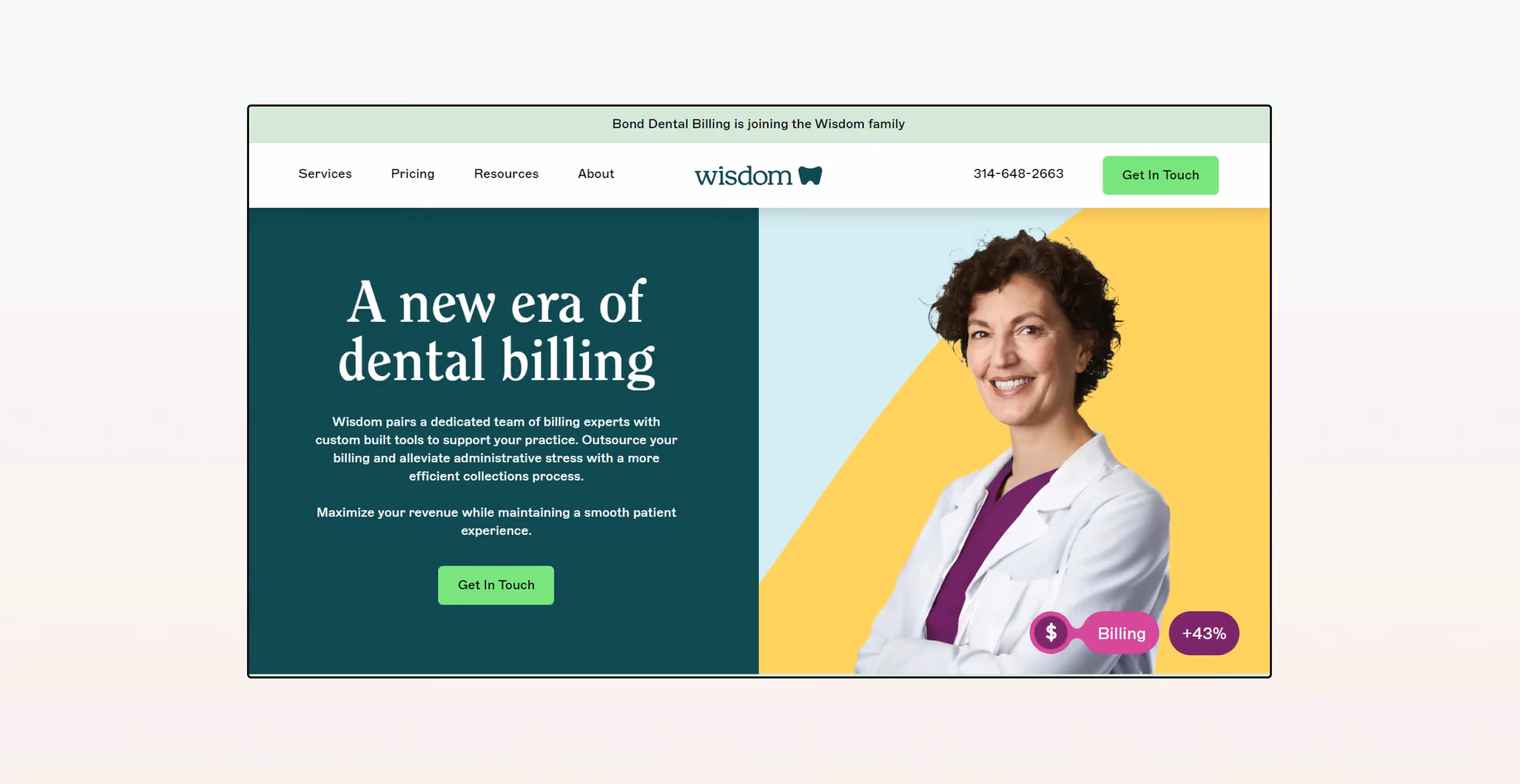 Screenshot of Wisdom's website on moile and on desktop