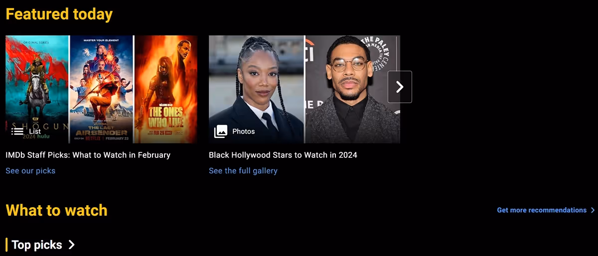 Screenshot of IMDB's website