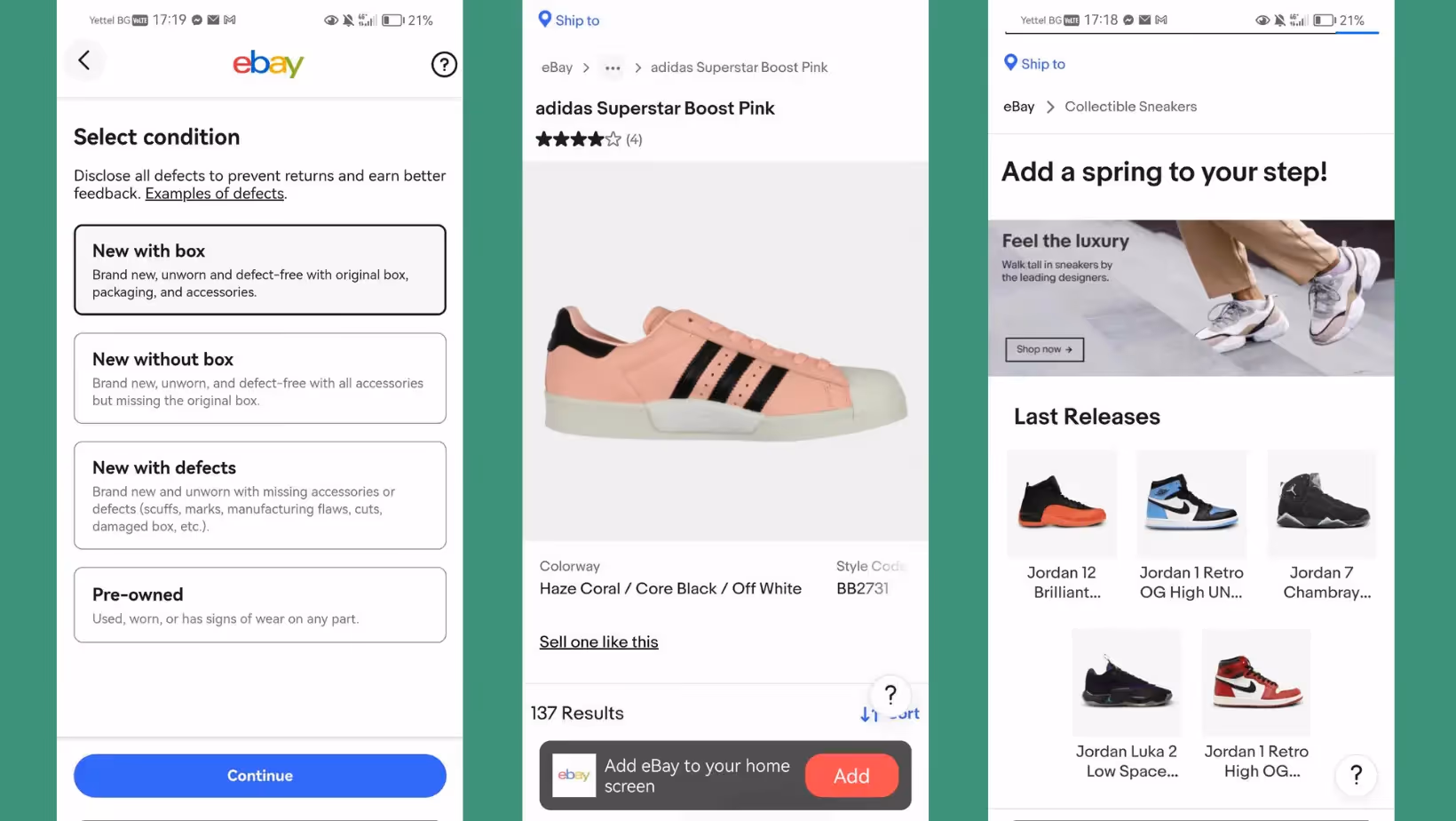 screenshot of ebay's mobile