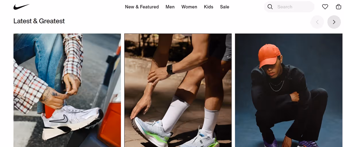 screenshot of NIke's website