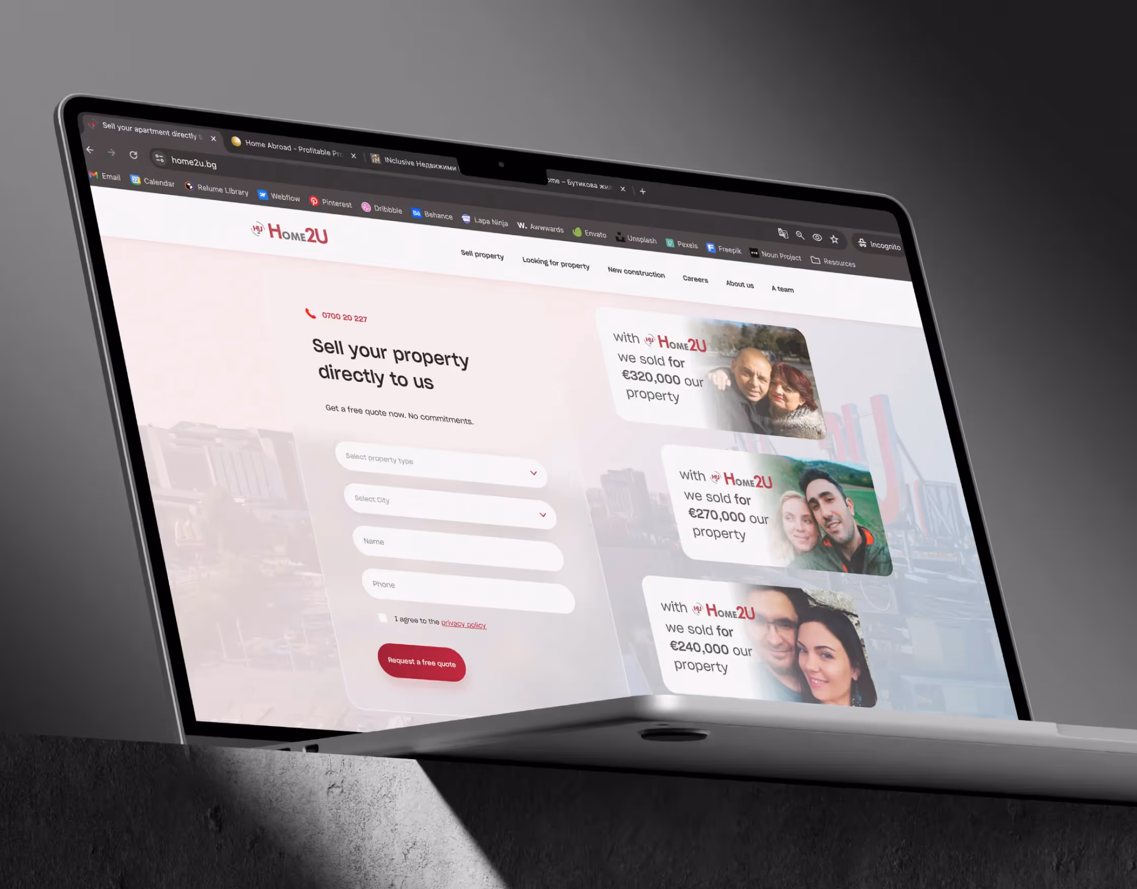 Home2U's website overview on desktop and mobile