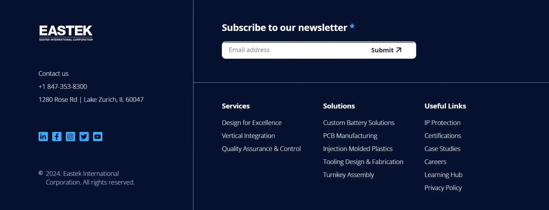 Screenshot of websitefooter of Eastek