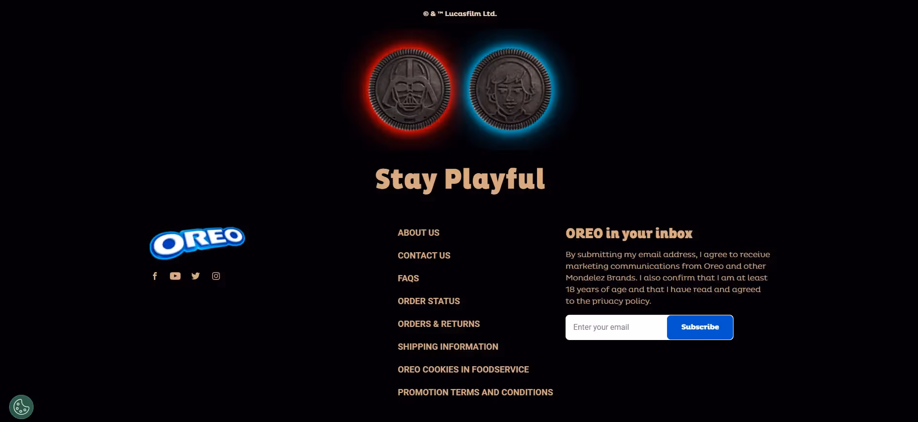 Screenshot of websitefooter of Oreo