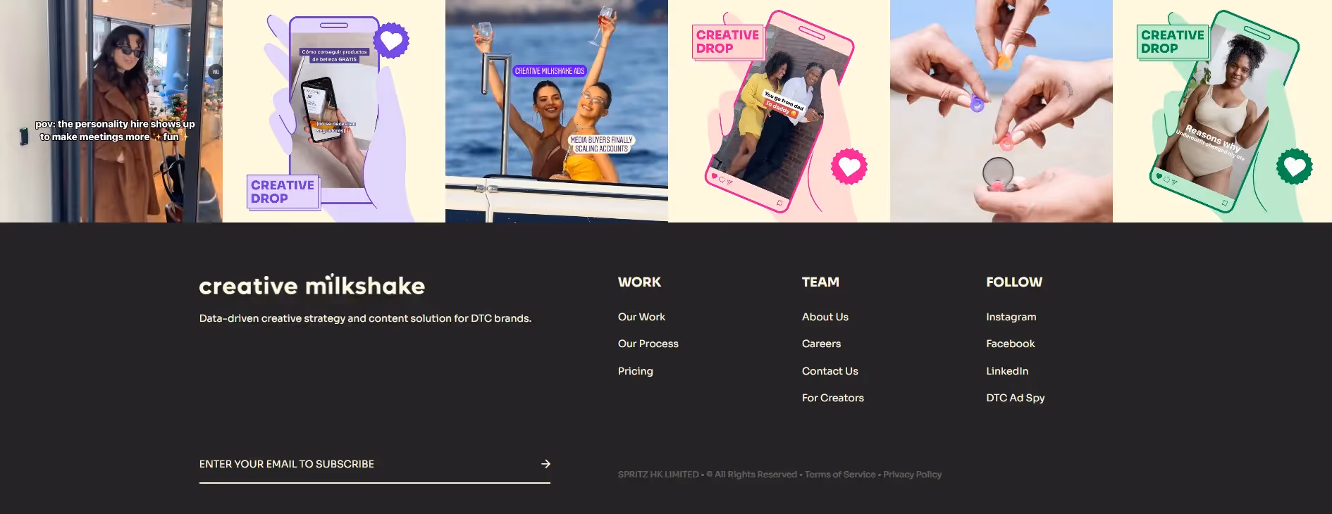 Screenshot of website footer of Creative Milkshake