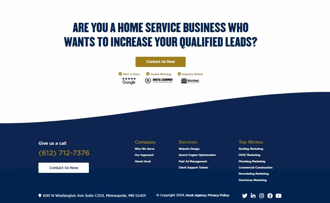 Screenshot of website footer of Hook Agency