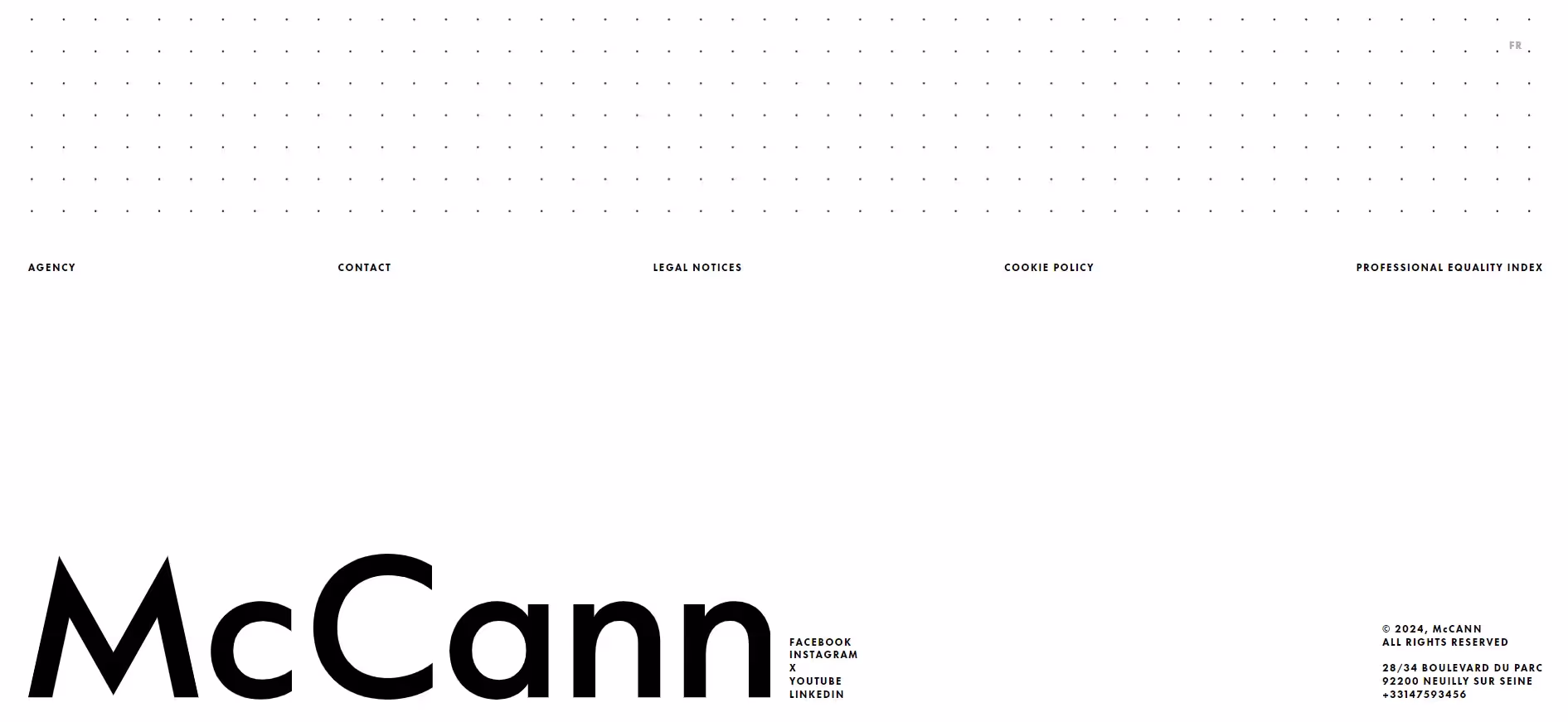 Screenshot of website footer of McCann Paris