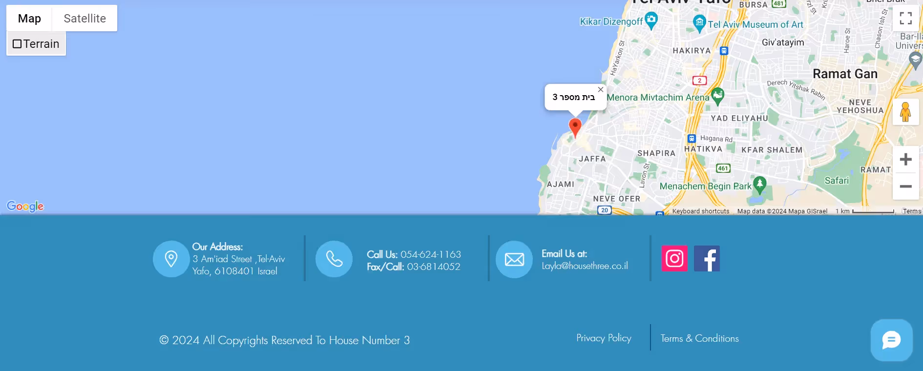 Screenshot of website footer of House Number 3 
