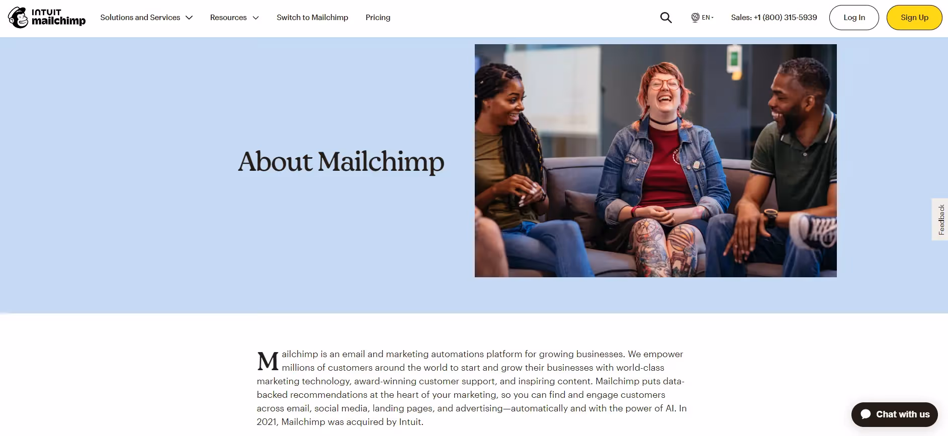 Screenshot of Mailchimps About us page