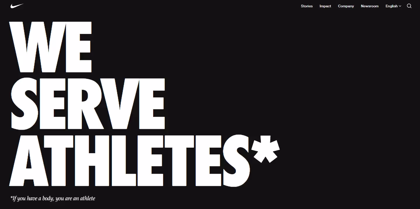 screenshot of Nike's about us page example