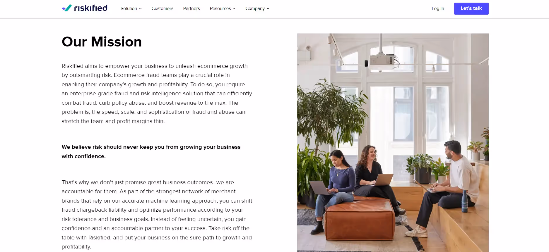 screenshot of riskified about us page