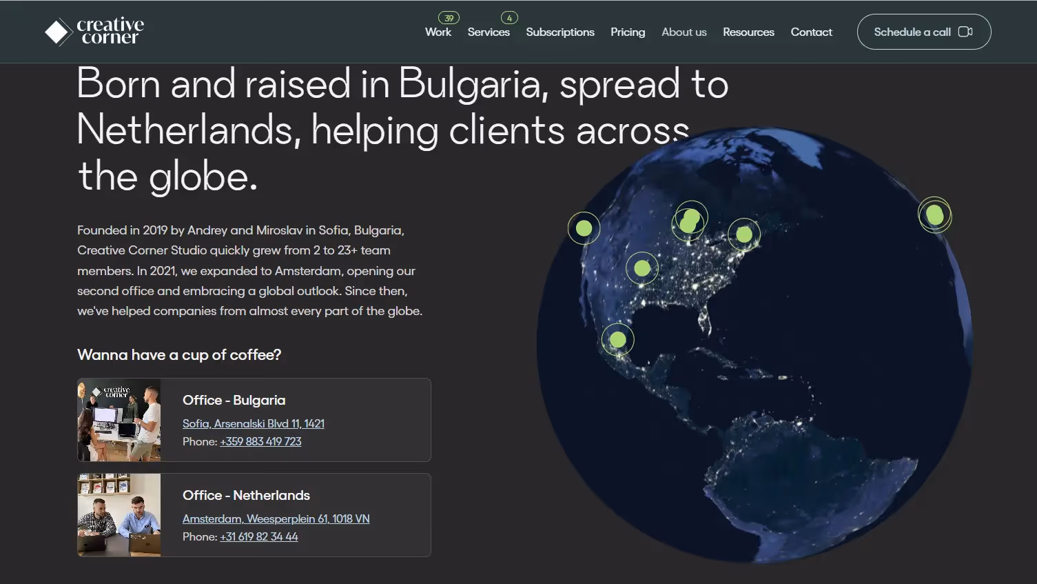 screenshot of creative corner's about us page example