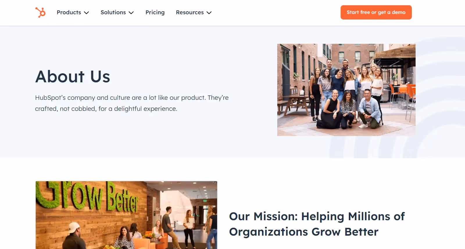 screenshot of hubspot about us page