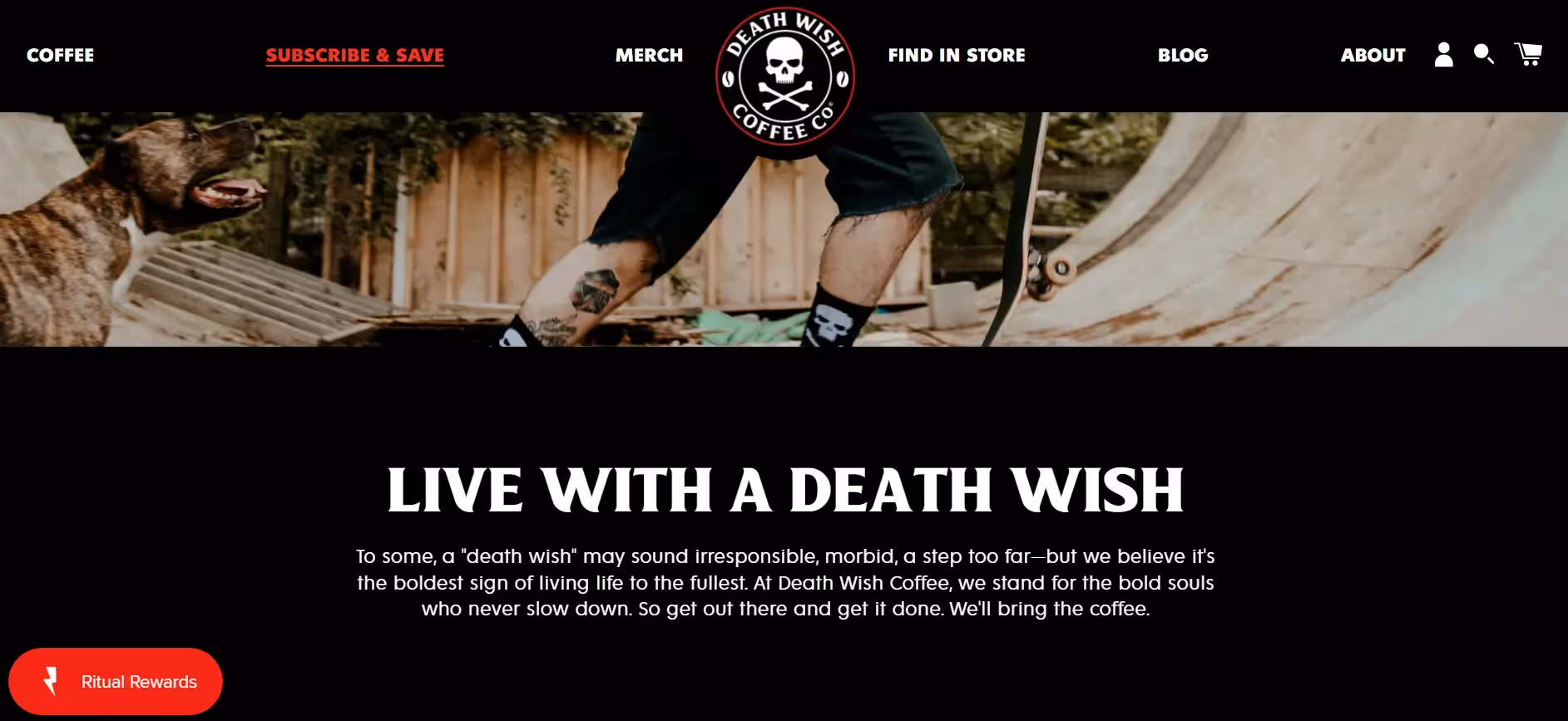 screenshot of death wish coffee about us page example