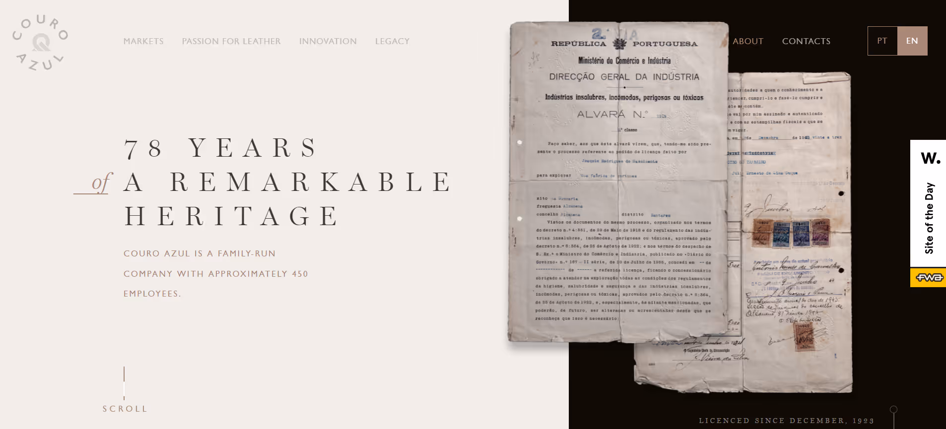 screenshot of couro azul about us page