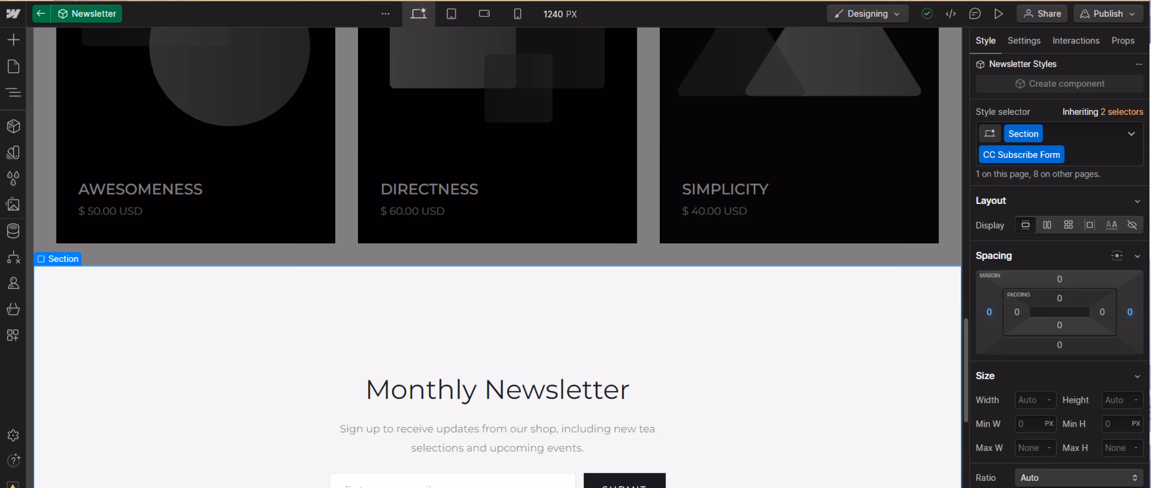 Webflow designer daschboard screenshot