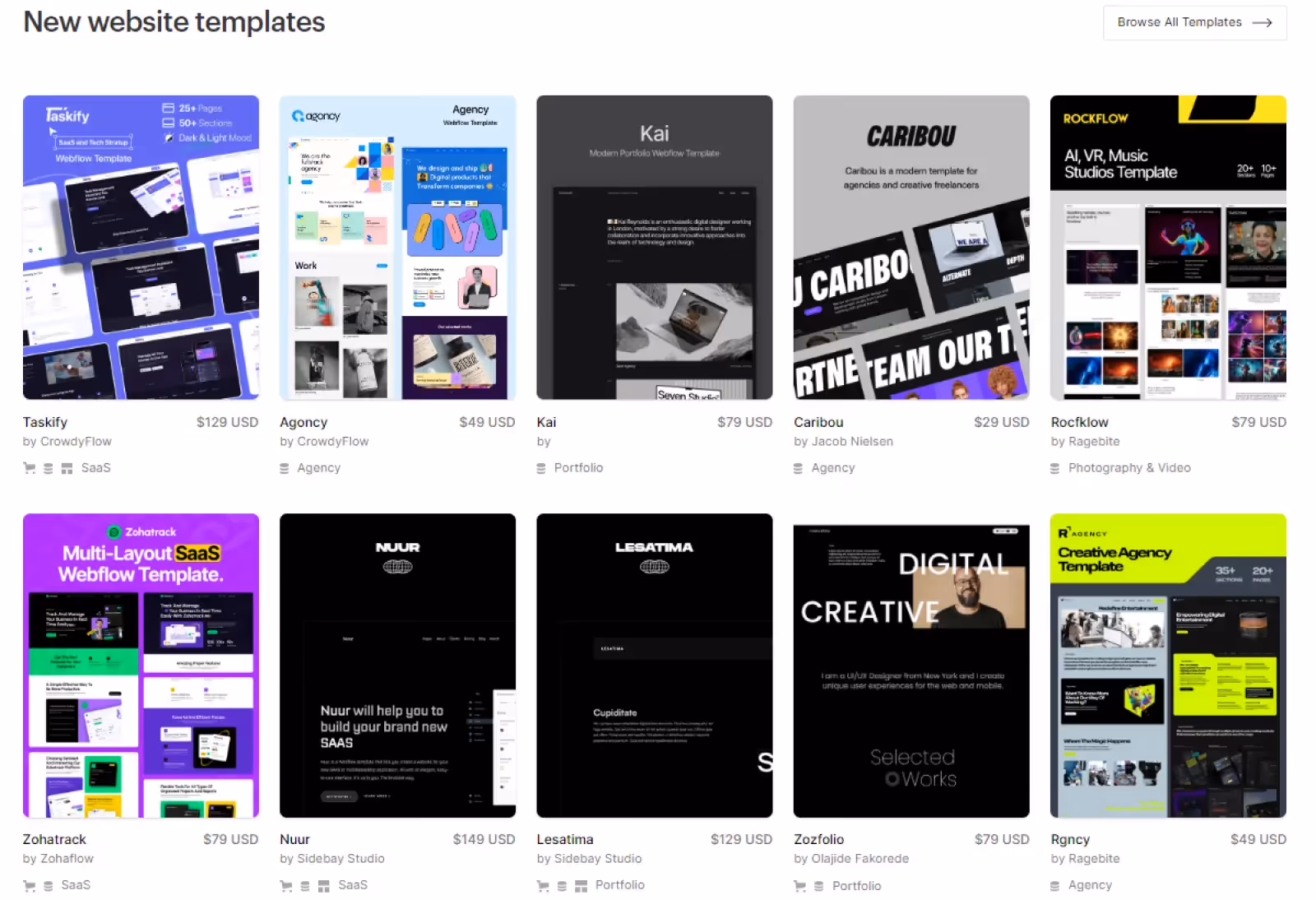 Webflow templates screenshot