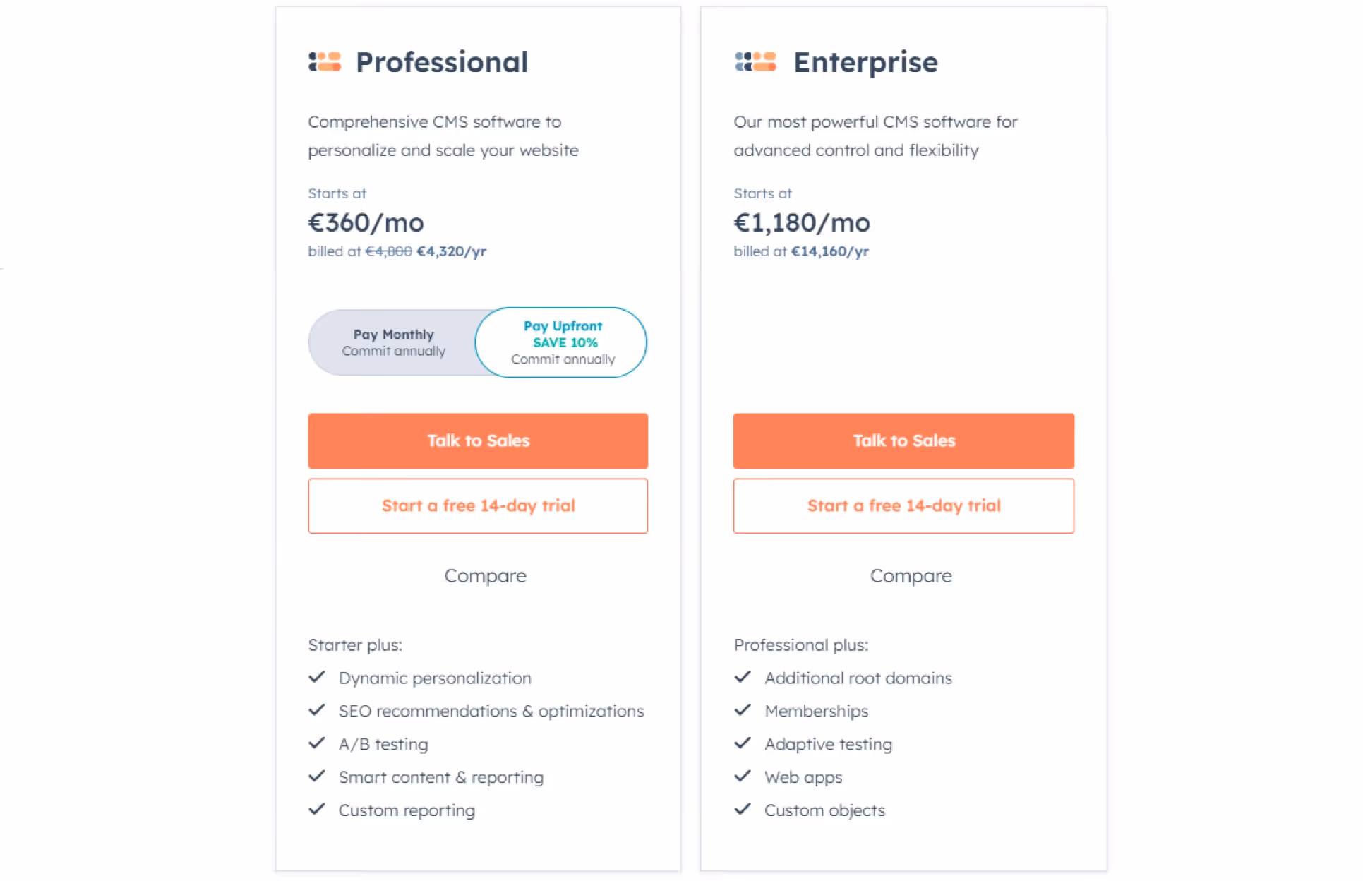 HubSpot pricing screenshot