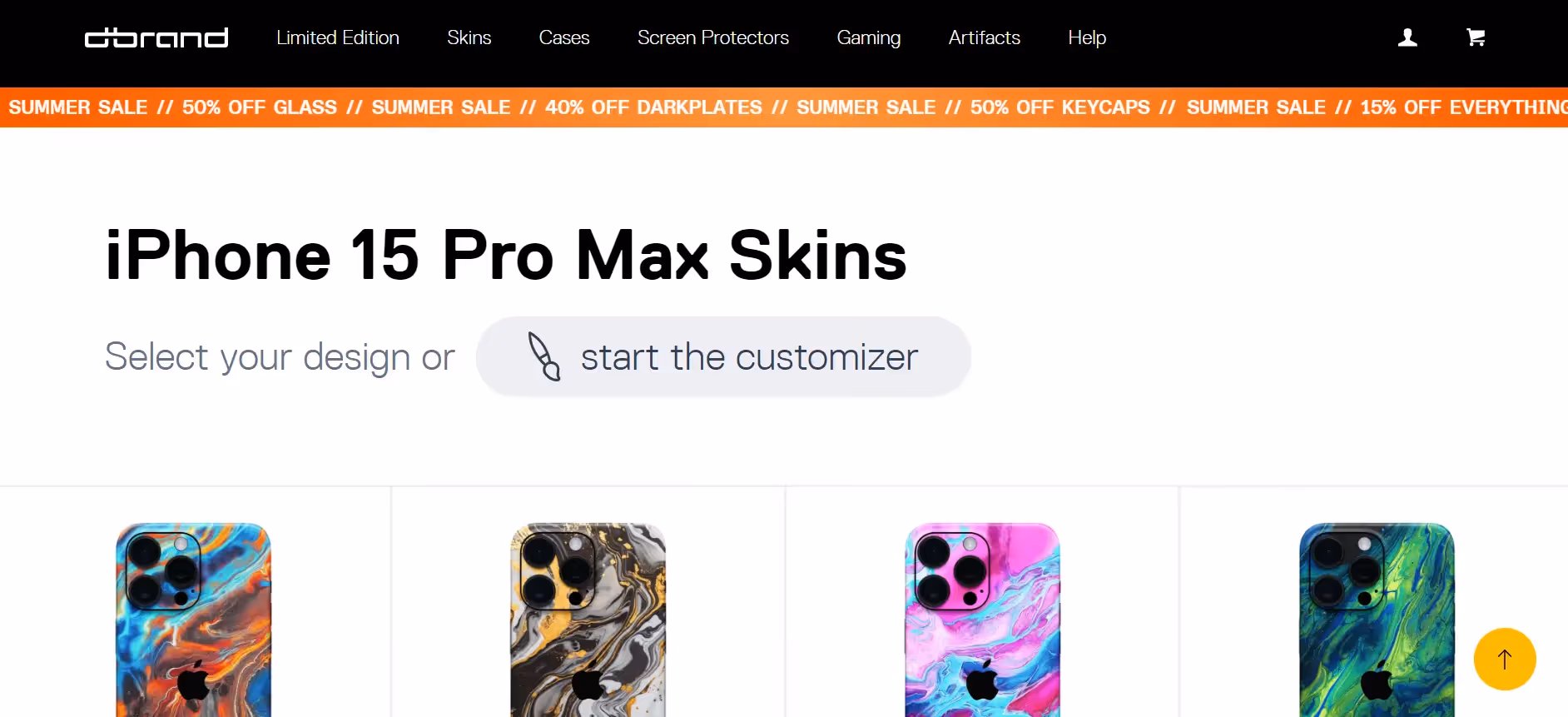 Dbrand screenshot of website homepage