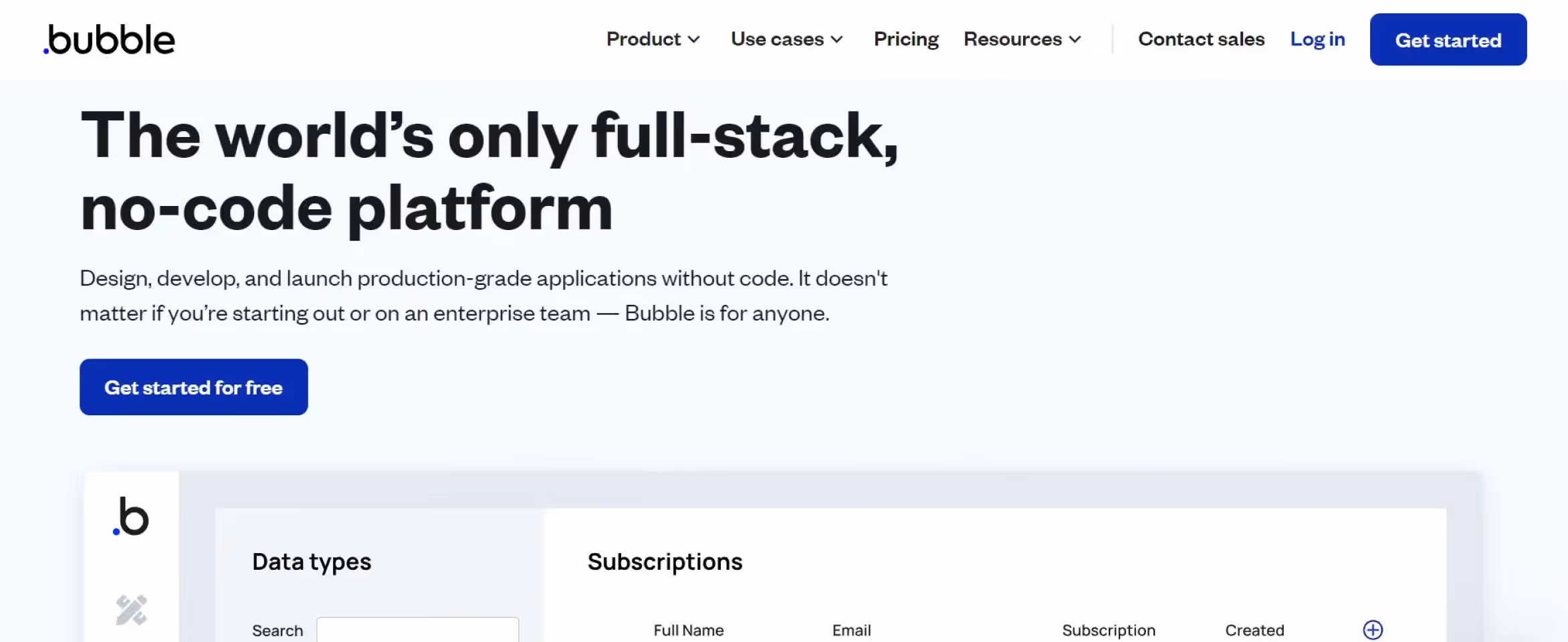 screenshot of bubble's website