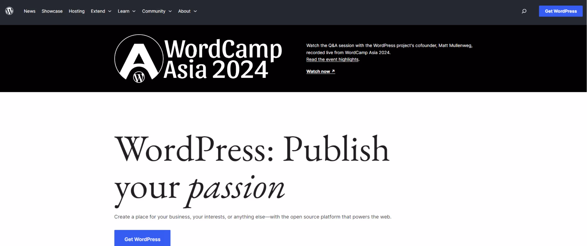 Screenshot of Wordpress website