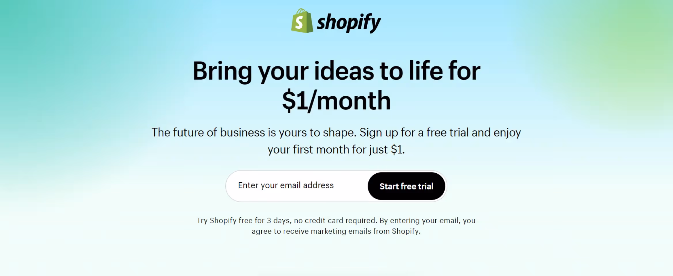 Screenshot of Shopify's webfsite