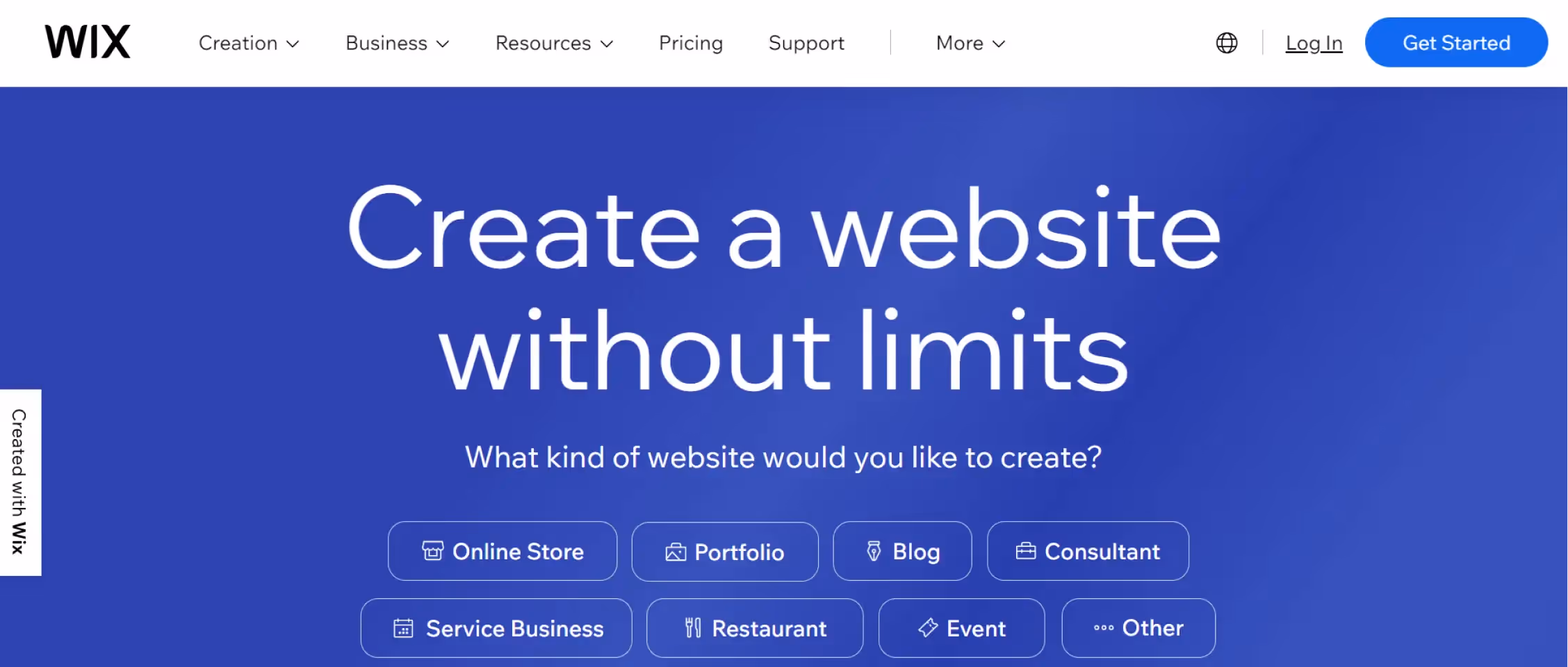 Screenshot of Wix's Website