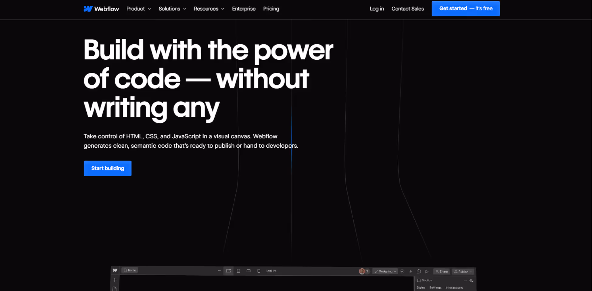 Screenshot of Webflow's Website