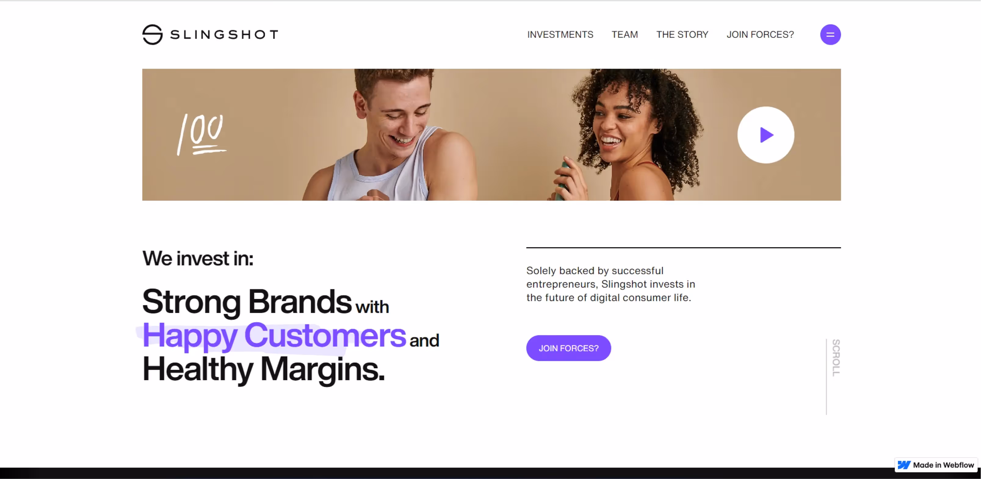 Webflow Website example screenshot of Slingshot Ventures
