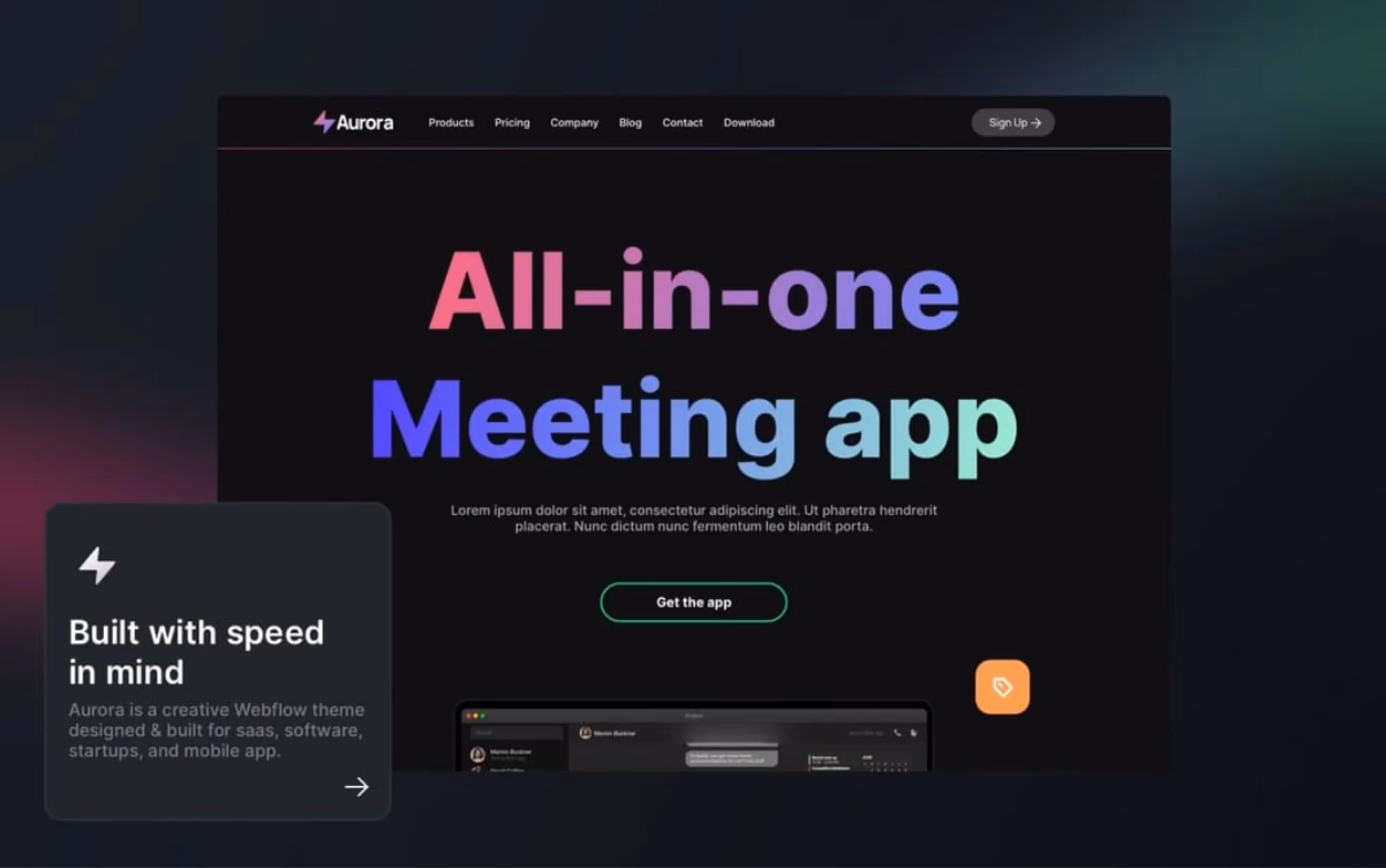 Screenshot of Aurora template for Webflow