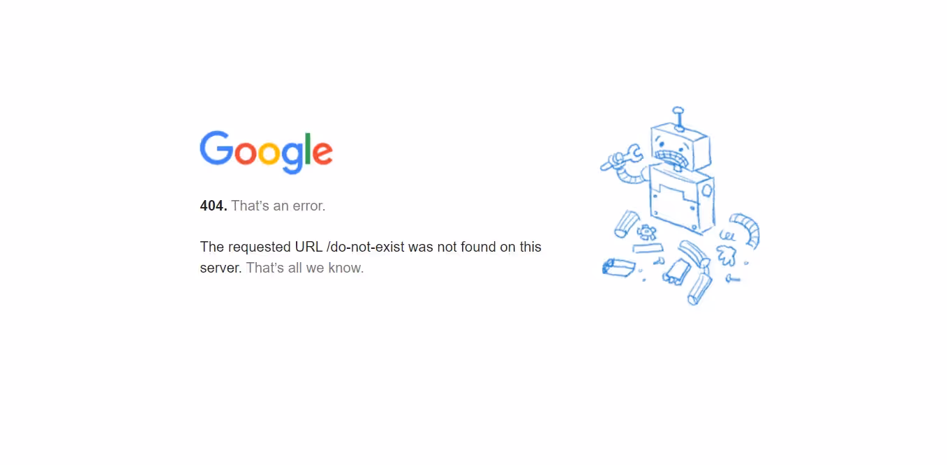 screenshot of Google's 404 page