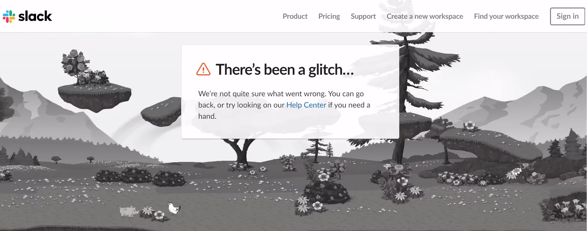 screenshot of slack 404 page