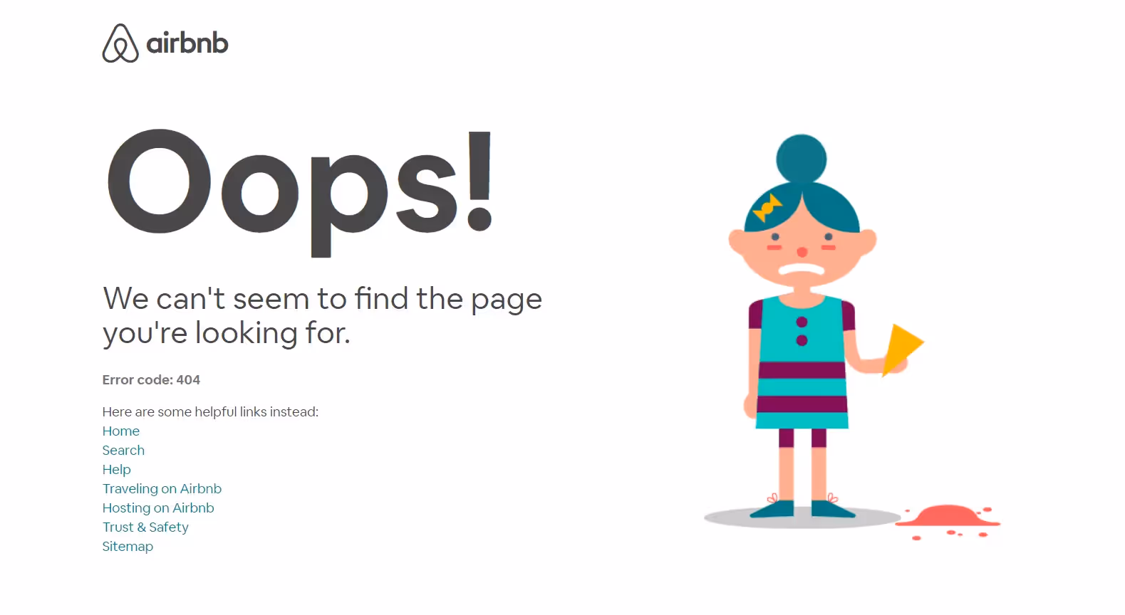 screenshot of airbnb's 404 page