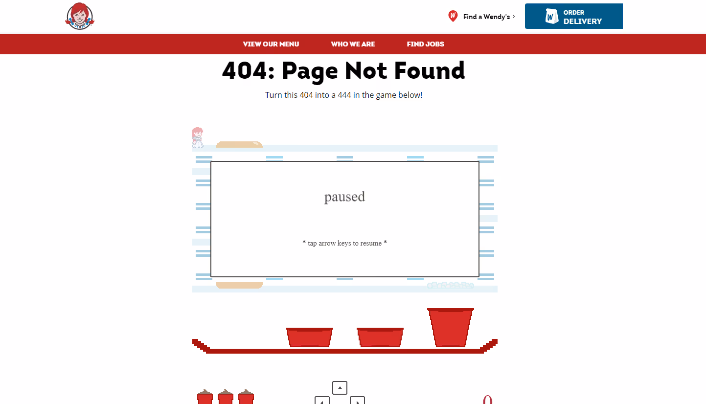 screenshot of wendy's 404 page