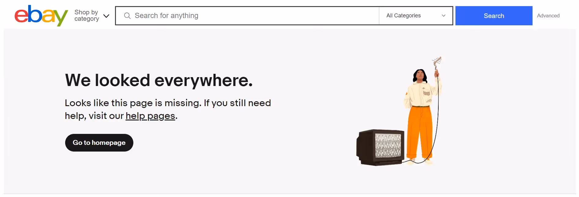 screenshot of ebay's 404 page