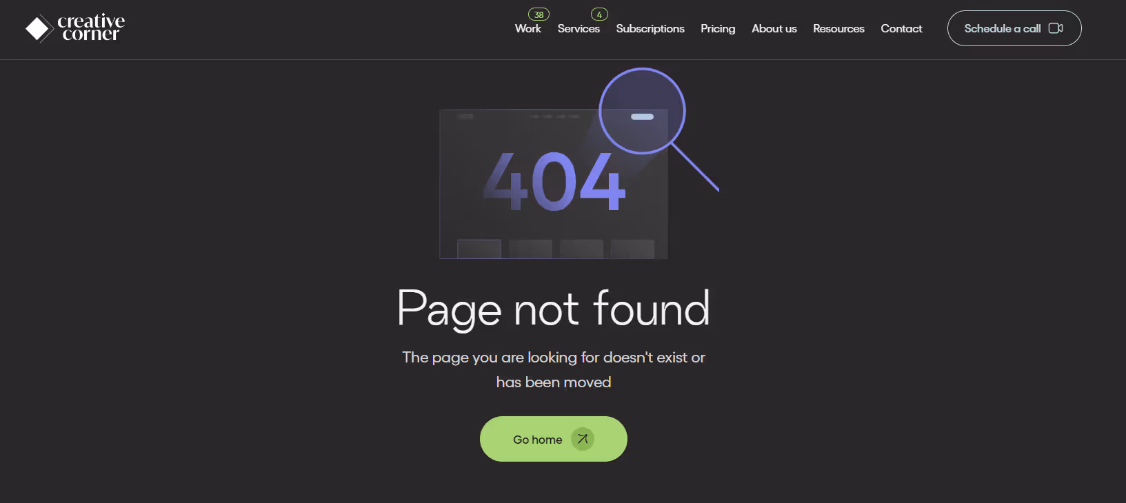 creative corner's 404 page