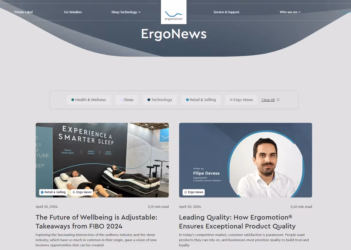 screenshot of Ergomotion's website