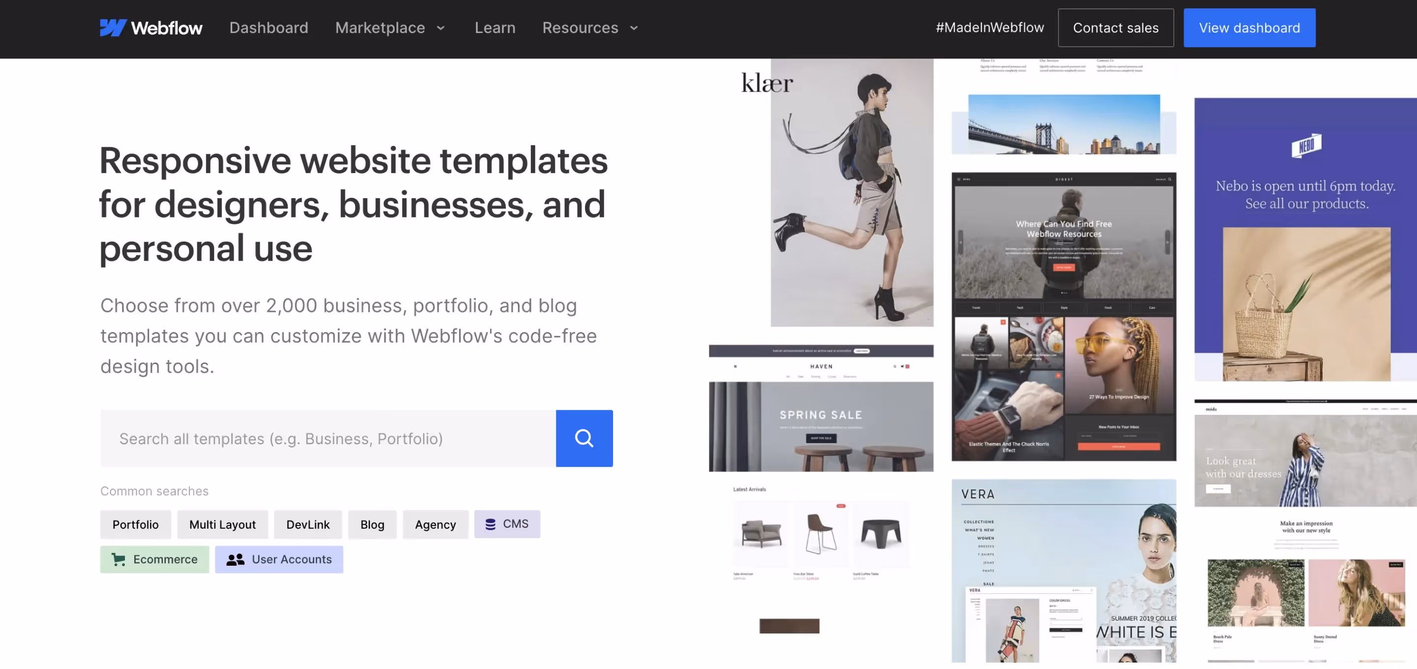 screenshot of  webflow template clonable page
