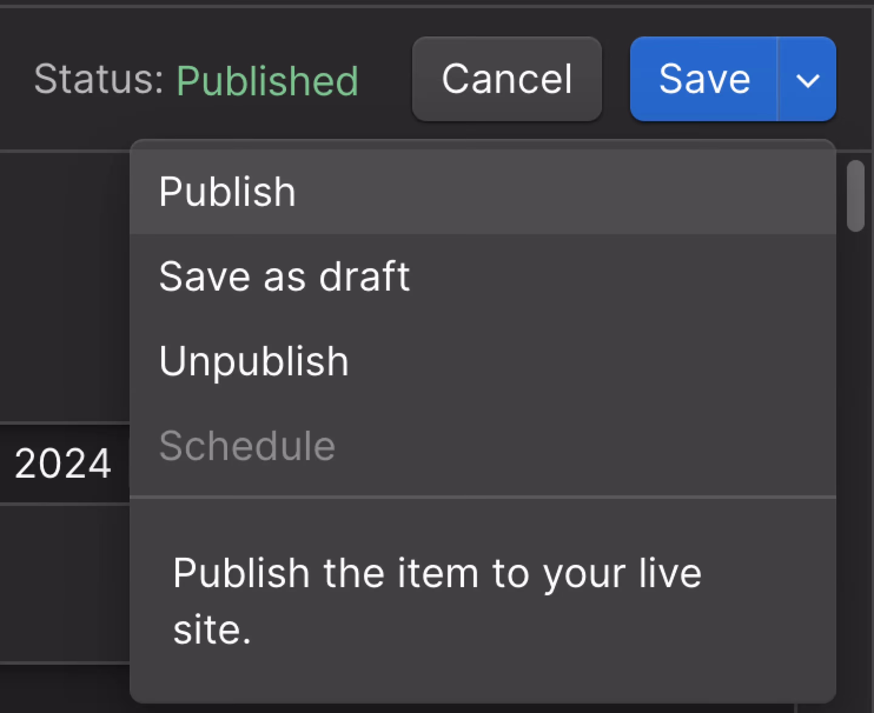 screenshot of publish button