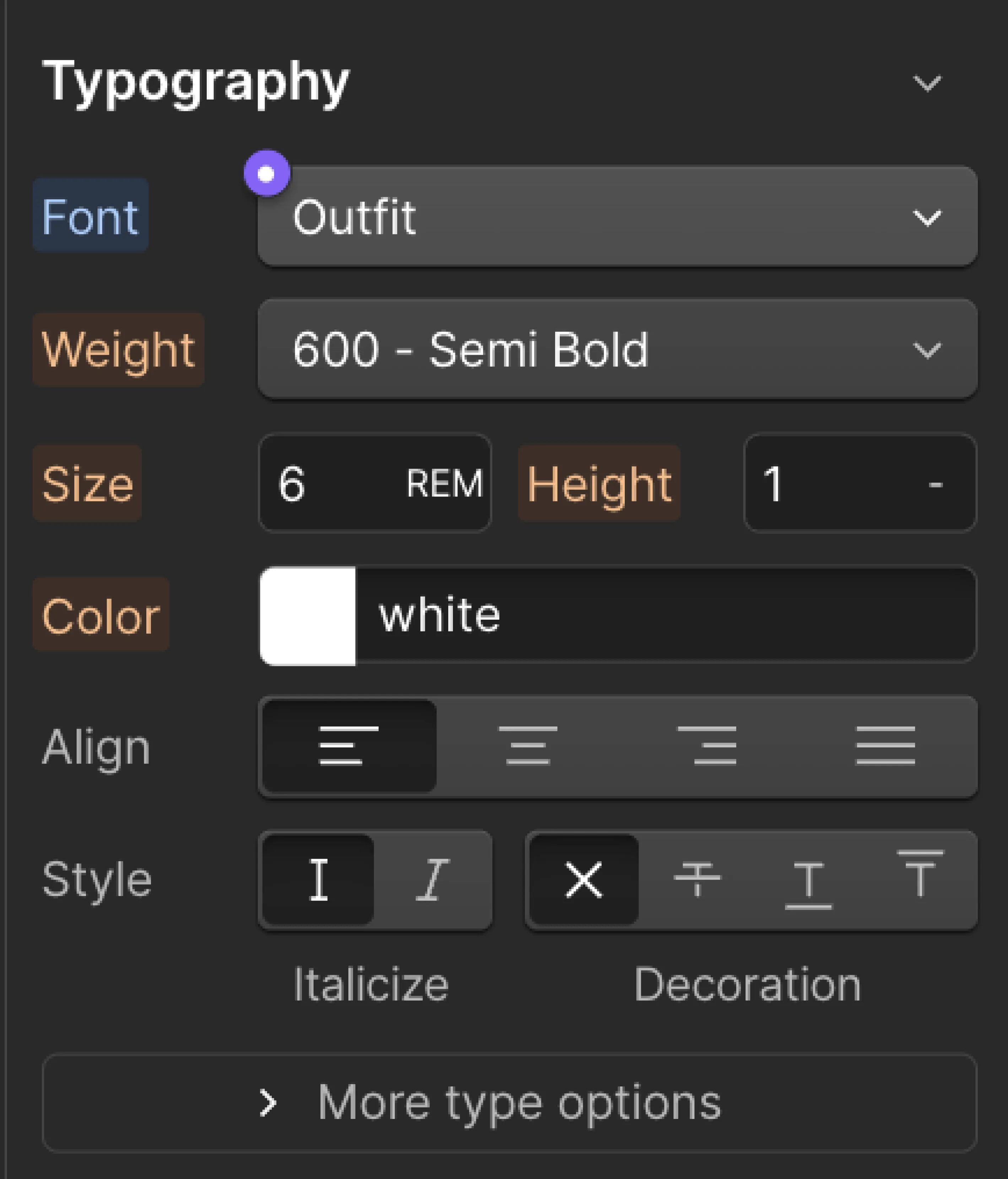 Screenshot of Webflow Typography