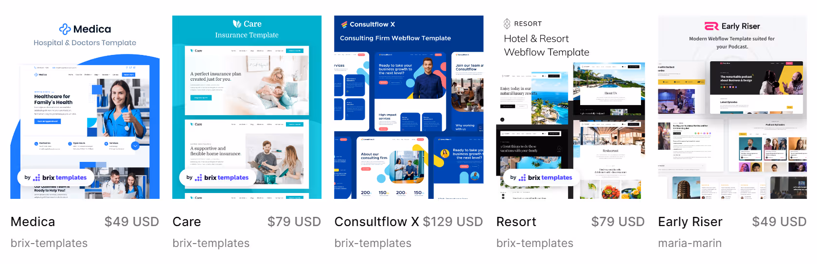 screenshot of Webflow's Premium templates