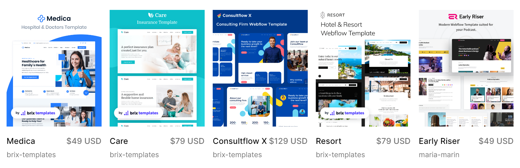 screenshot of Webflow's Premium templates