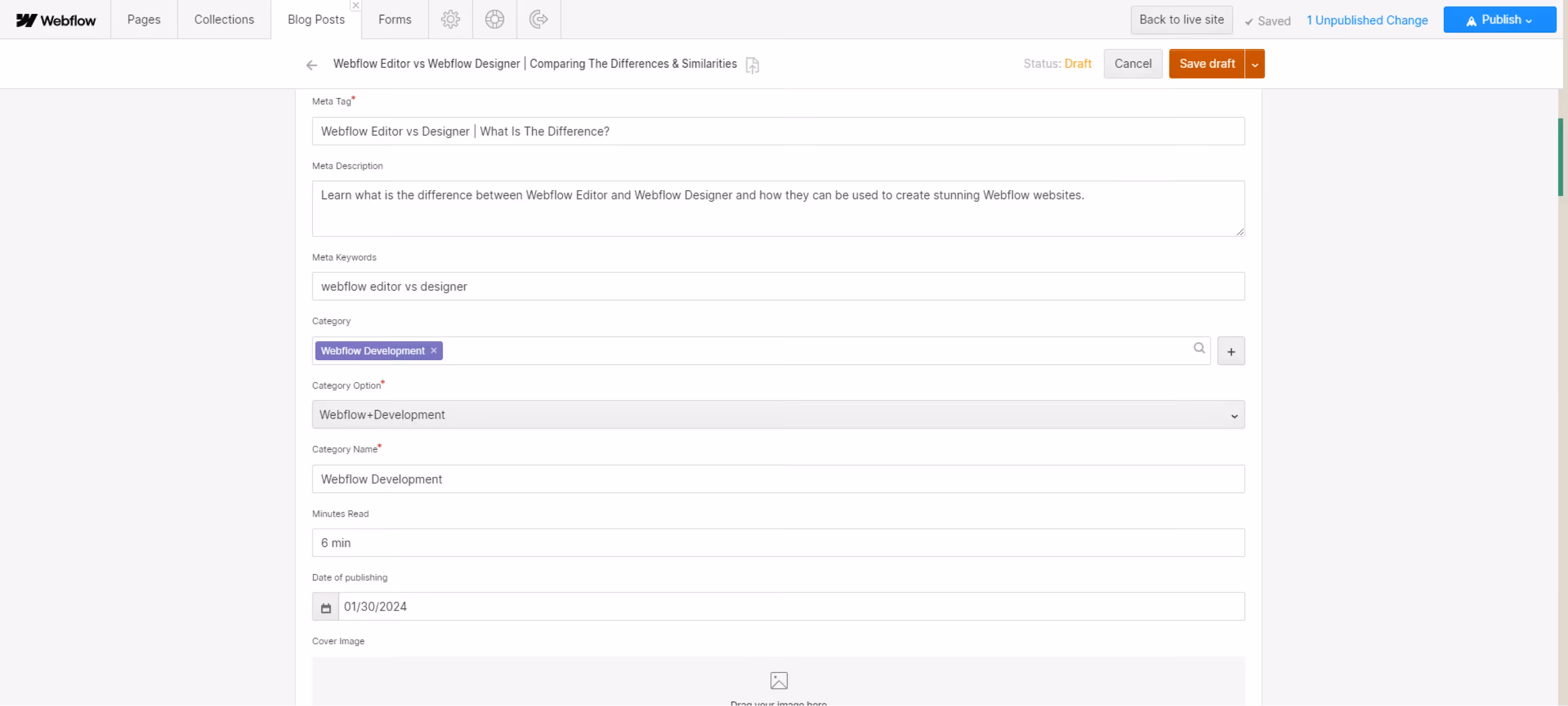 screenshot of Webflow editor