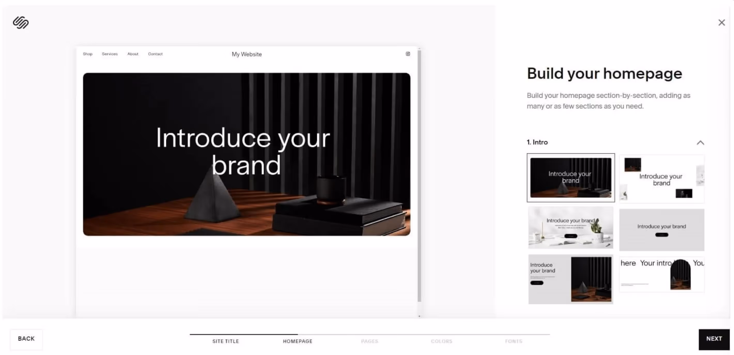 Webflow vs Squarespace - Square space interface