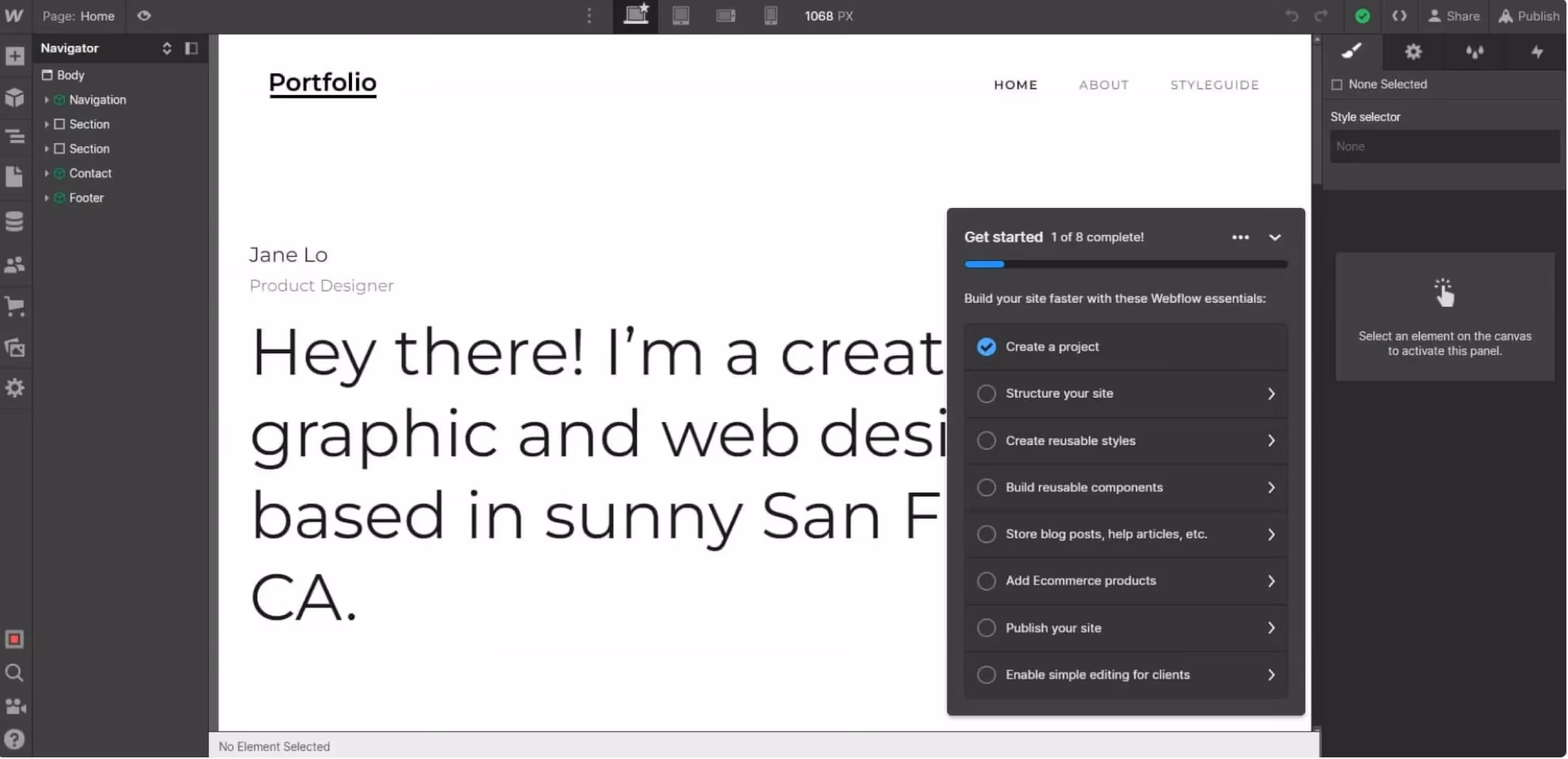 Webflow vs Squarespace - Webflow interdace