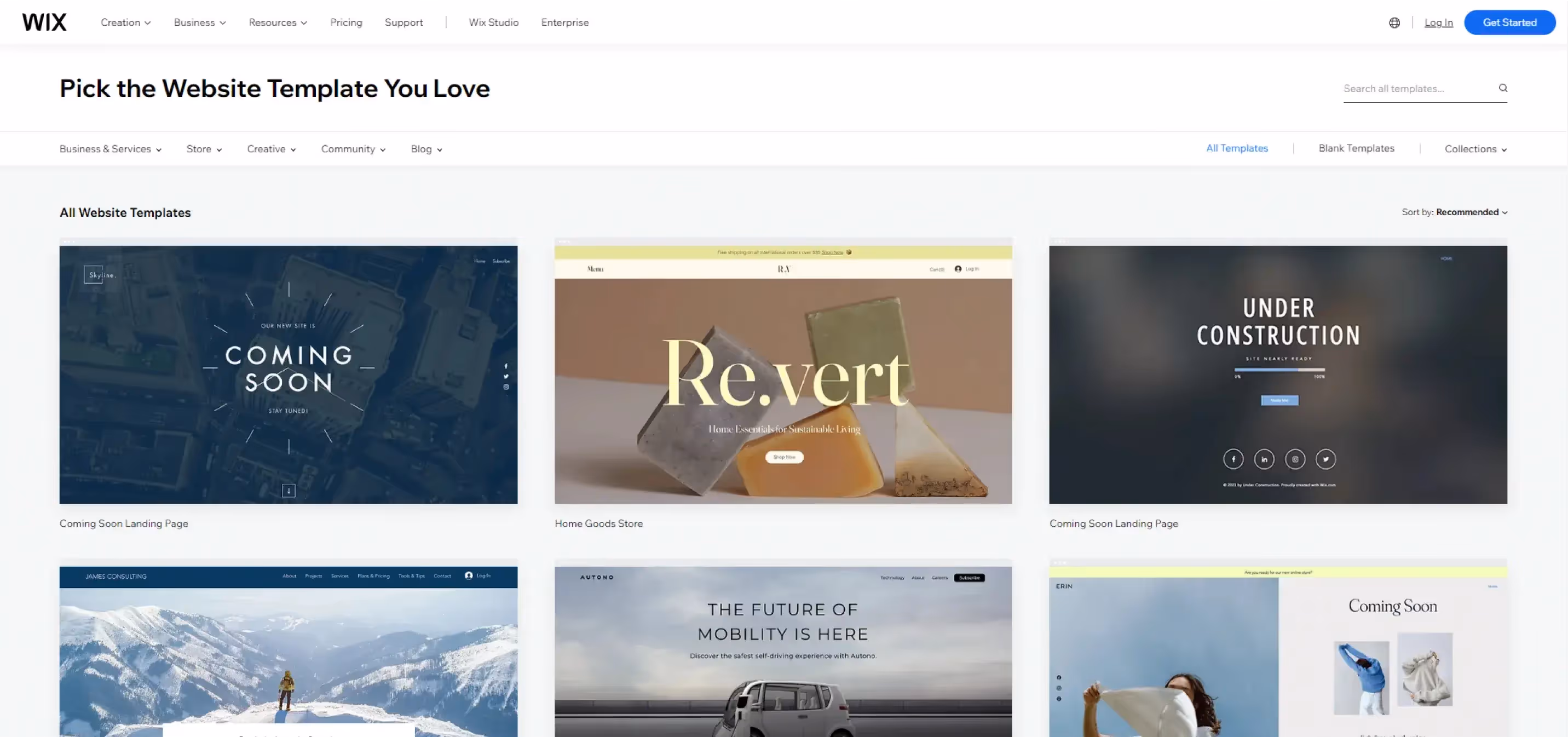 Wix Templates Overview Page