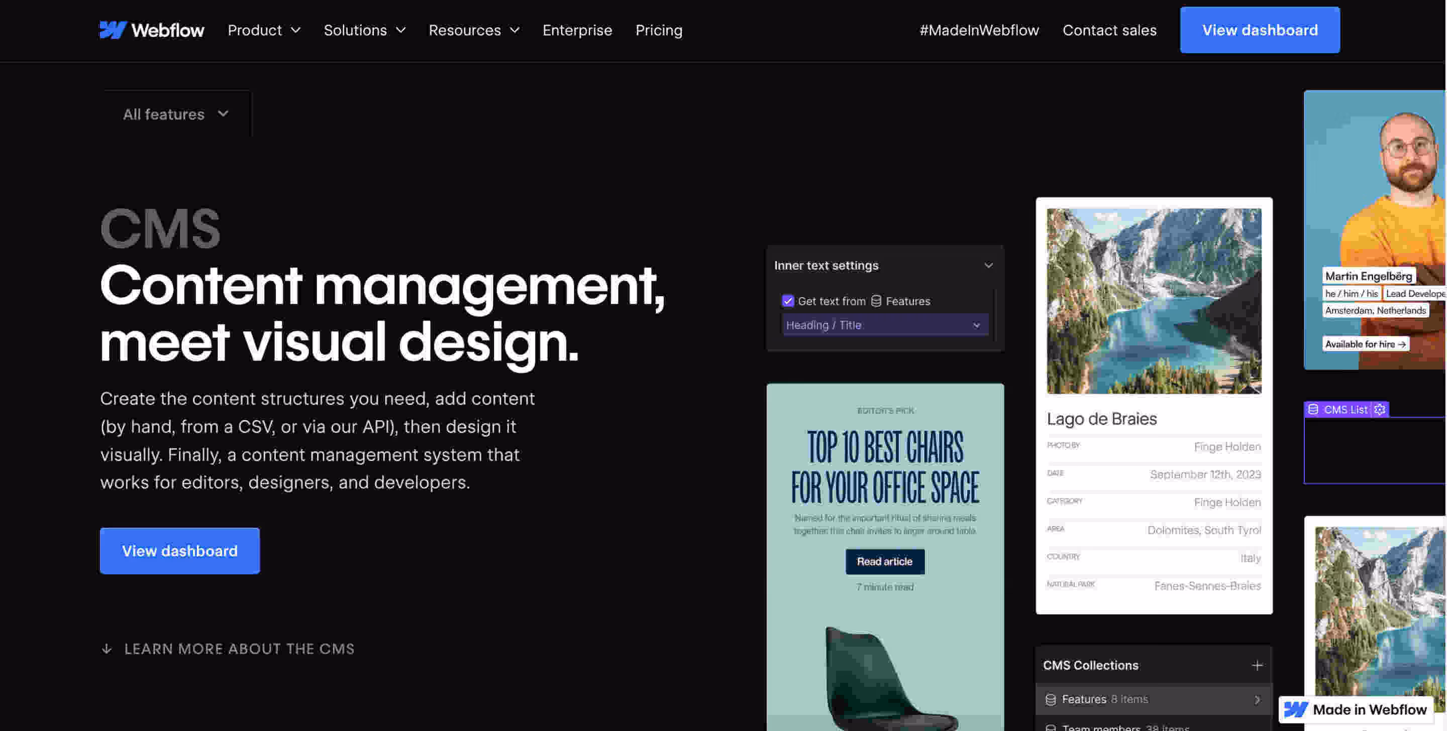 Webflow CMS interface