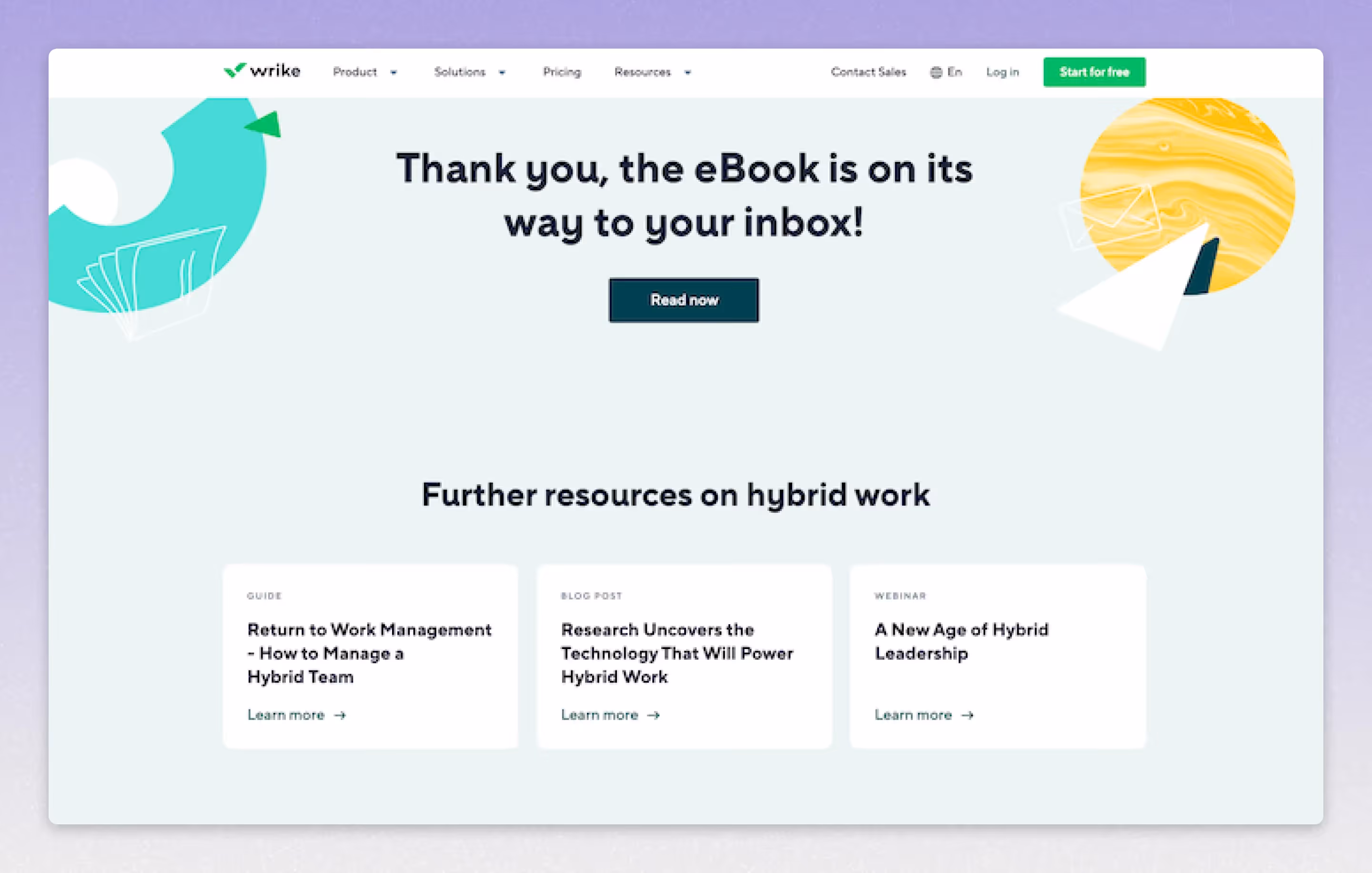 Wrike Thank you page example