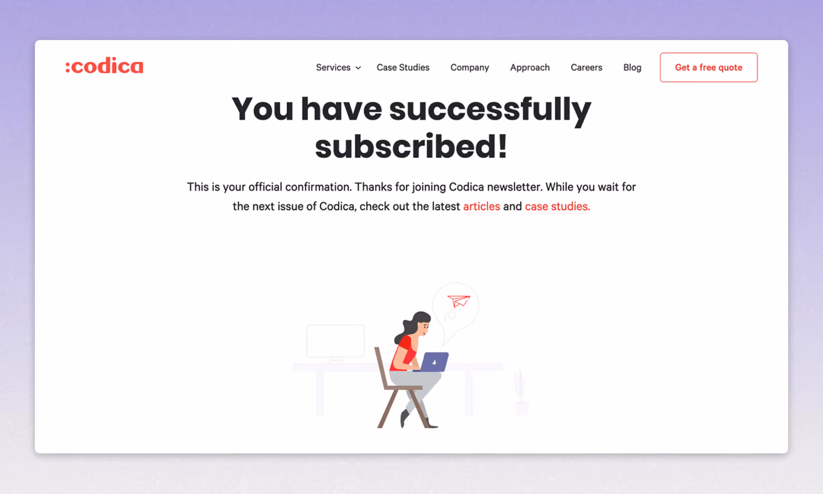 codica thank you page example
