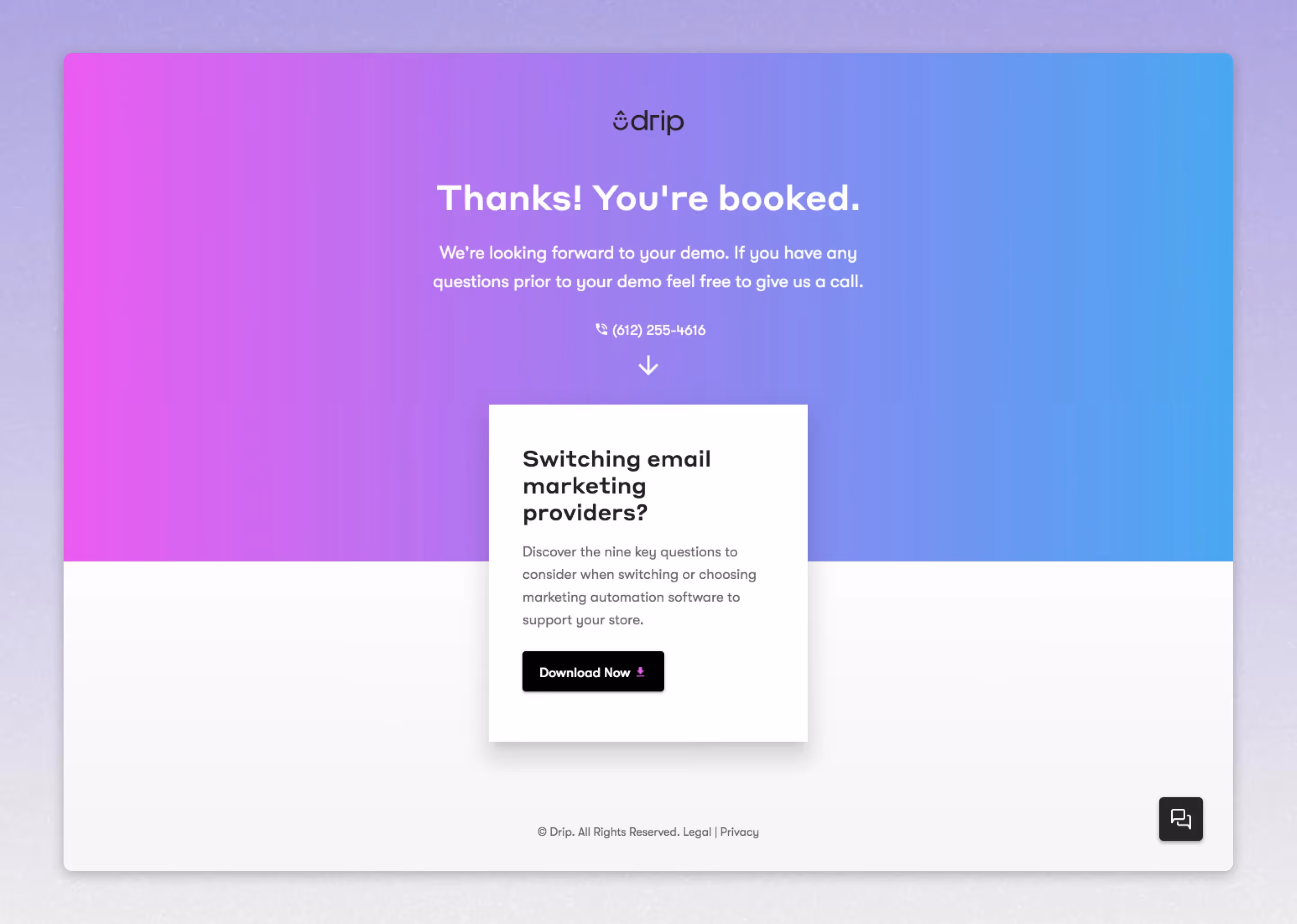 Drip Thank you page example